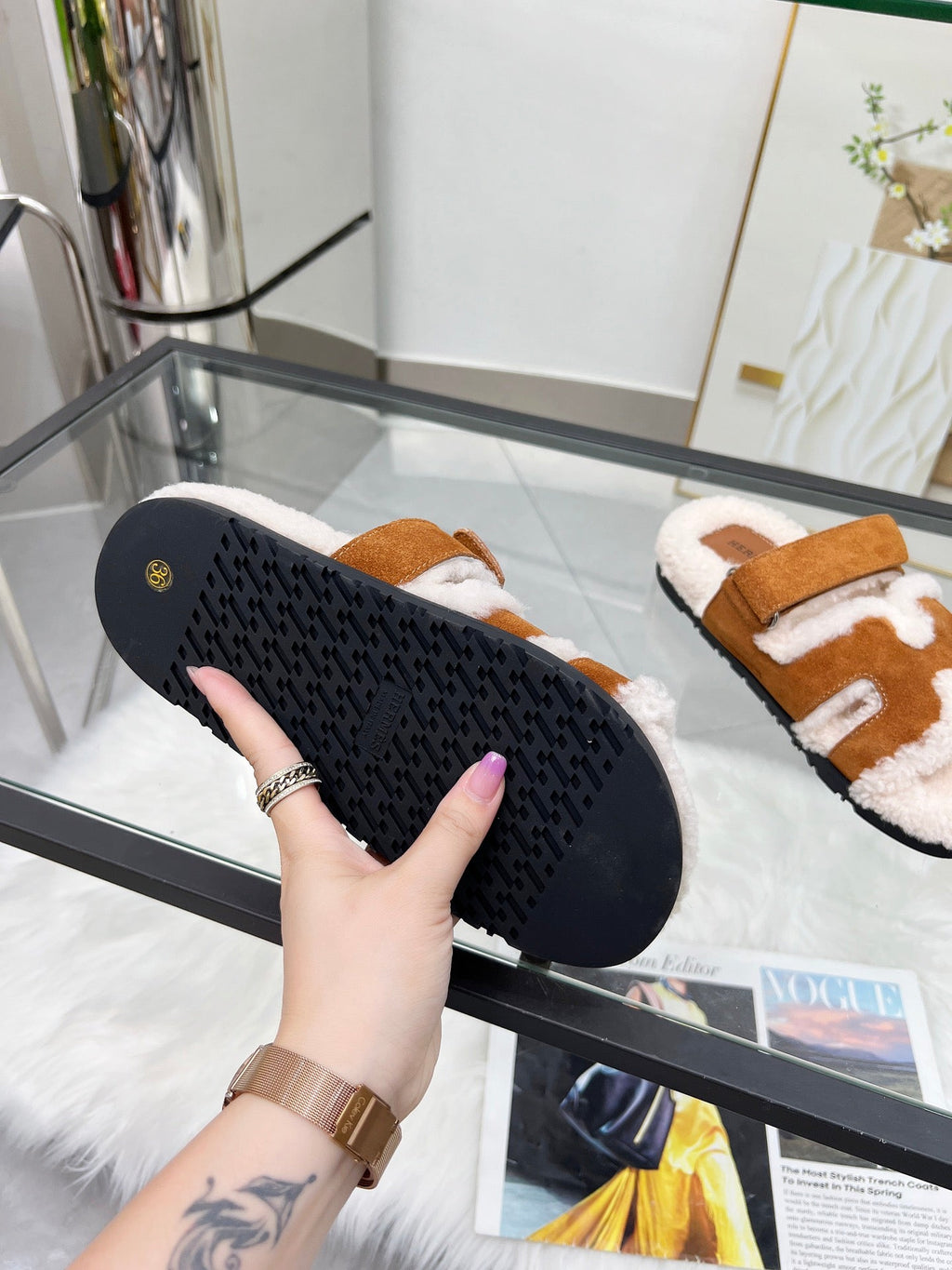 Fuzzy Wool Slide Slippers
