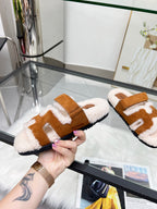 Fuzzy Wool Slide Slippers