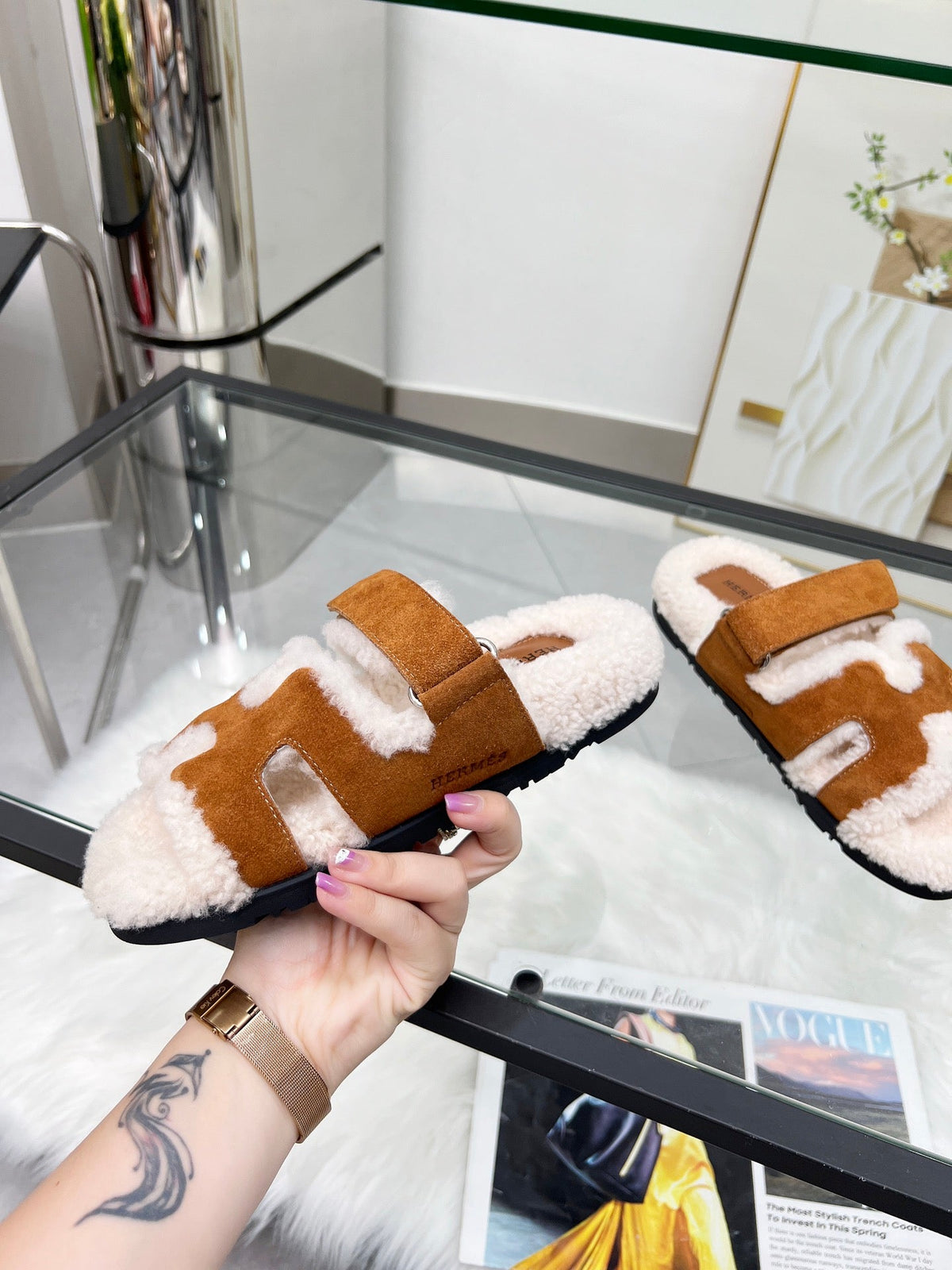 Fuzzy Wool Slide Slippers