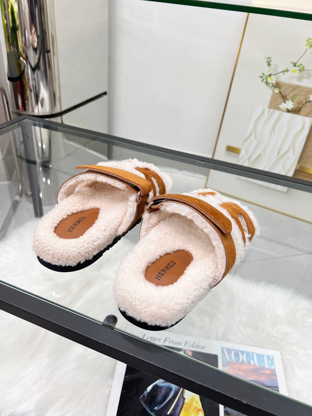 Fuzzy Wool Slide Slippers