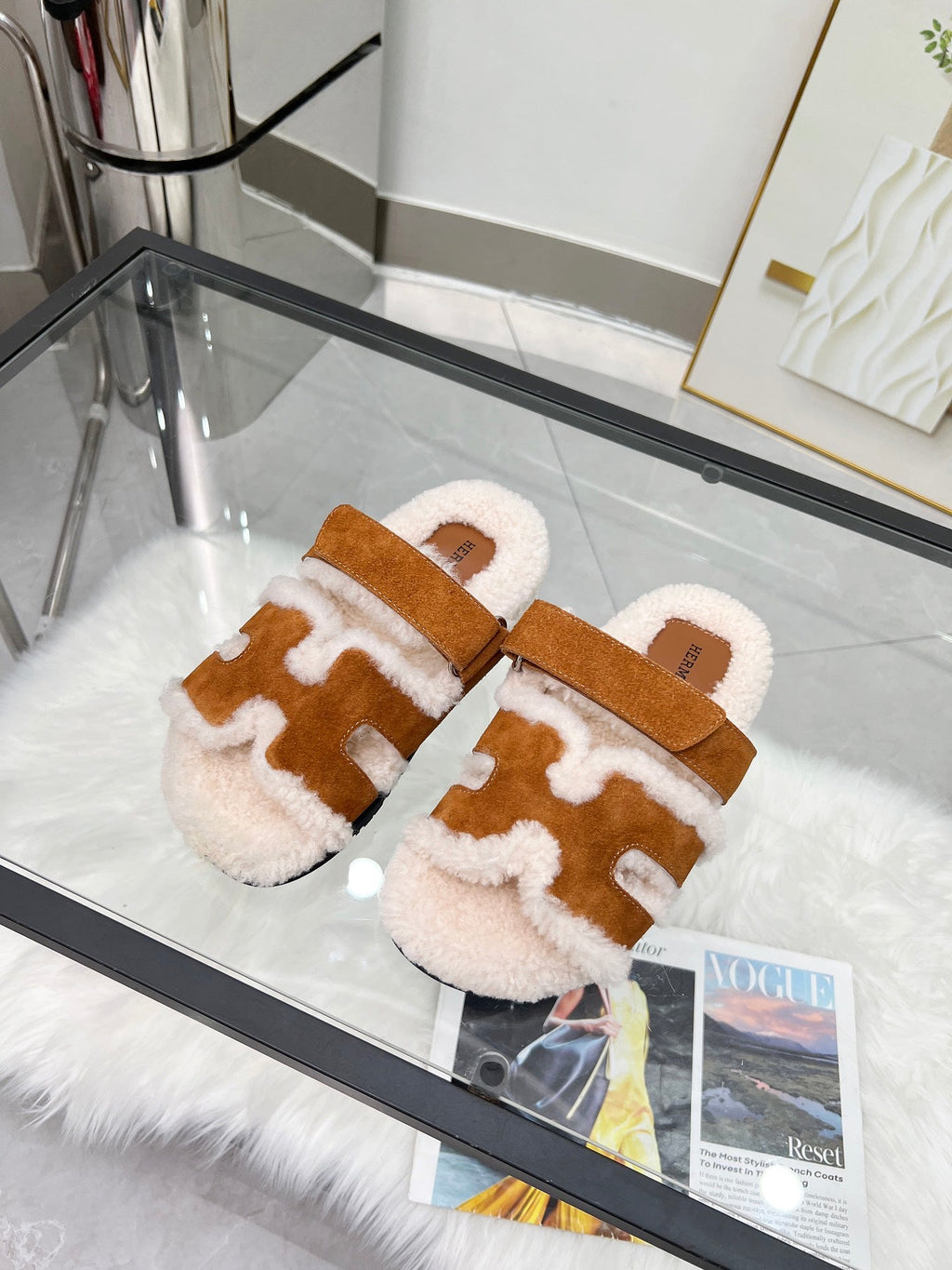 Fuzzy Wool Slide Slippers