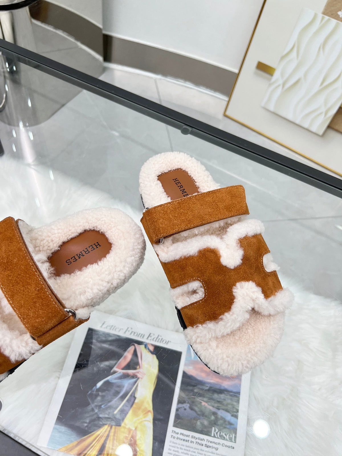 Fuzzy Wool Slide Slippers