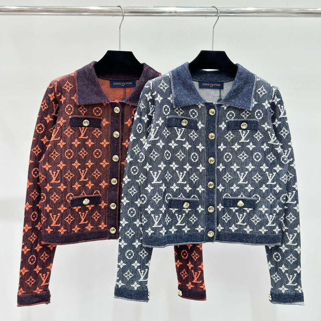 Knit Cardigan with Lapel and Monogram Buttons