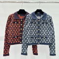 Knit Cardigan with Lapel and Monogram Buttons