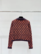 Knit Cardigan with Lapel and Monogram Buttons