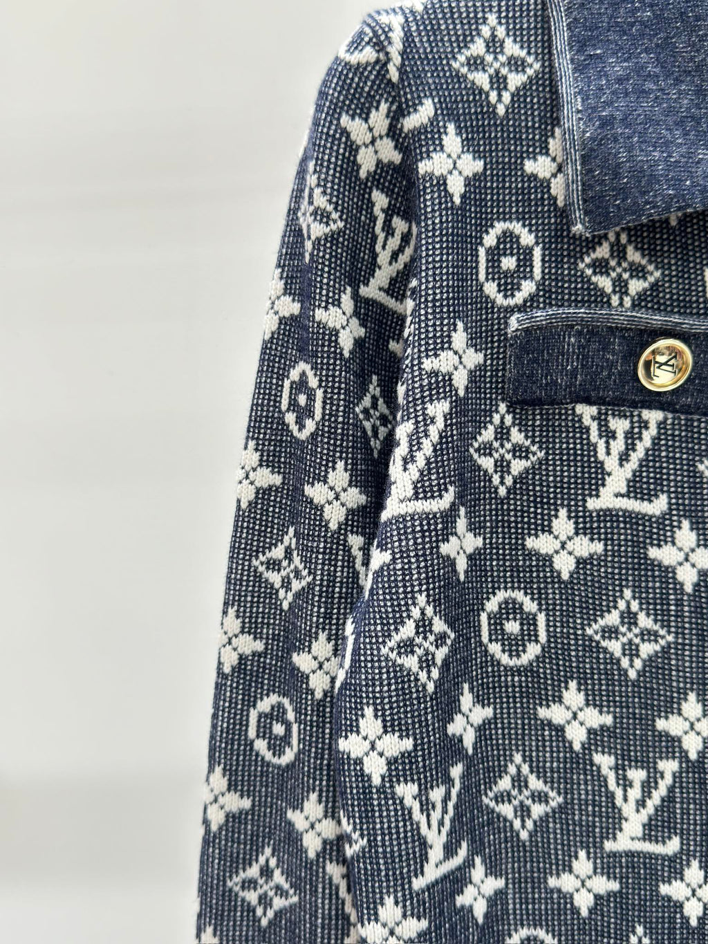 Knit Cardigan with Lapel and Monogram Buttons