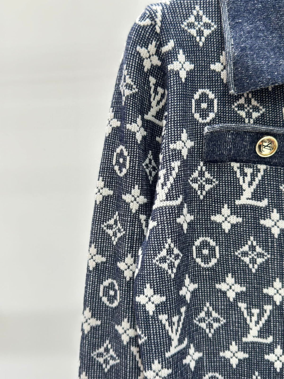 Knit Cardigan with Lapel and Monogram Buttons