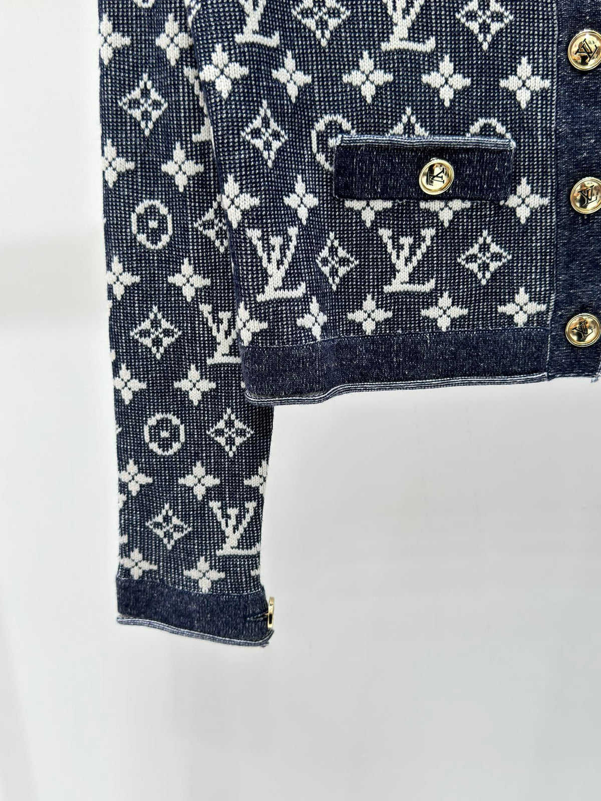 Knit Cardigan with Lapel and Monogram Buttons