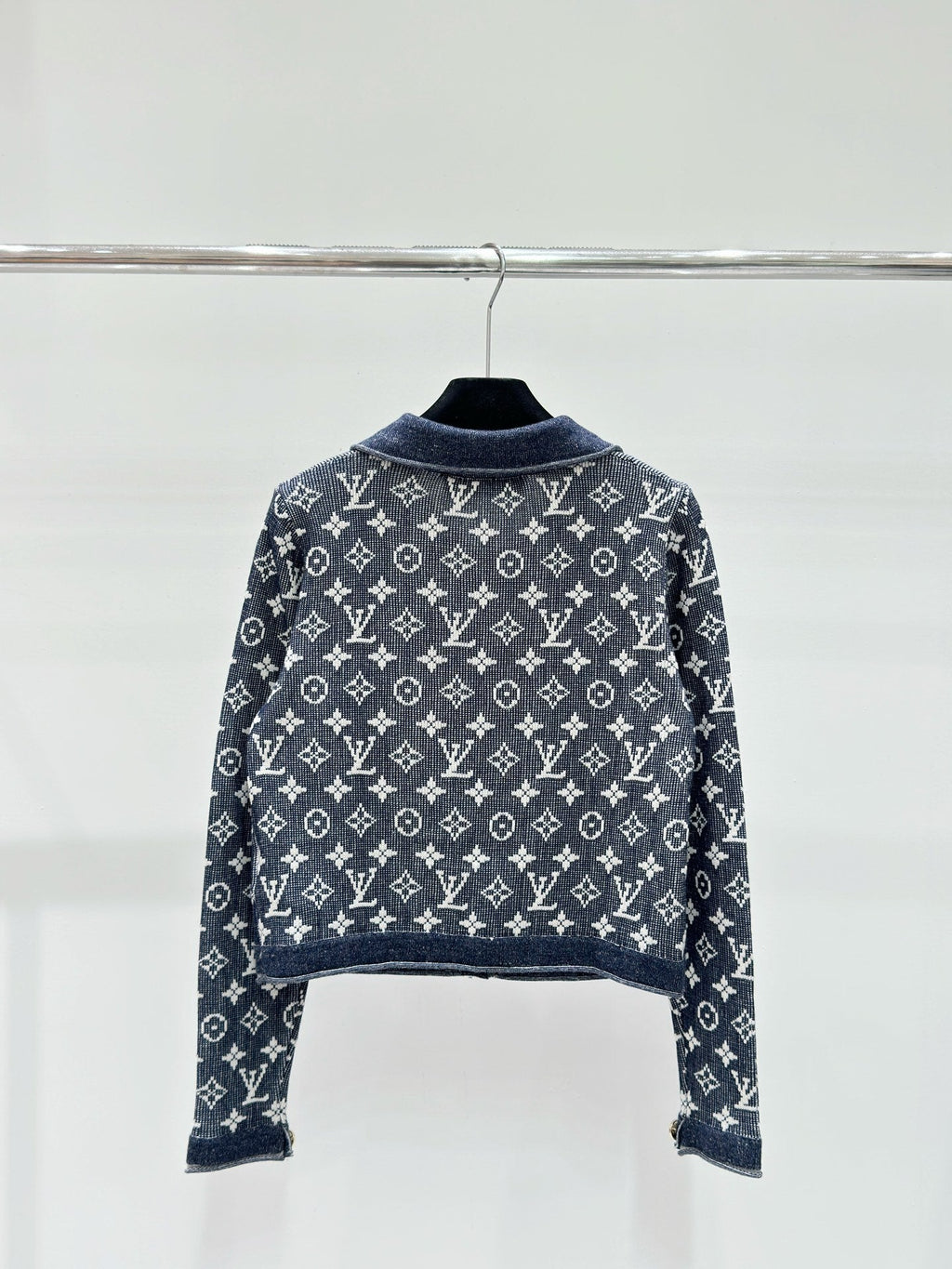 Knit Cardigan with Lapel and Monogram Buttons