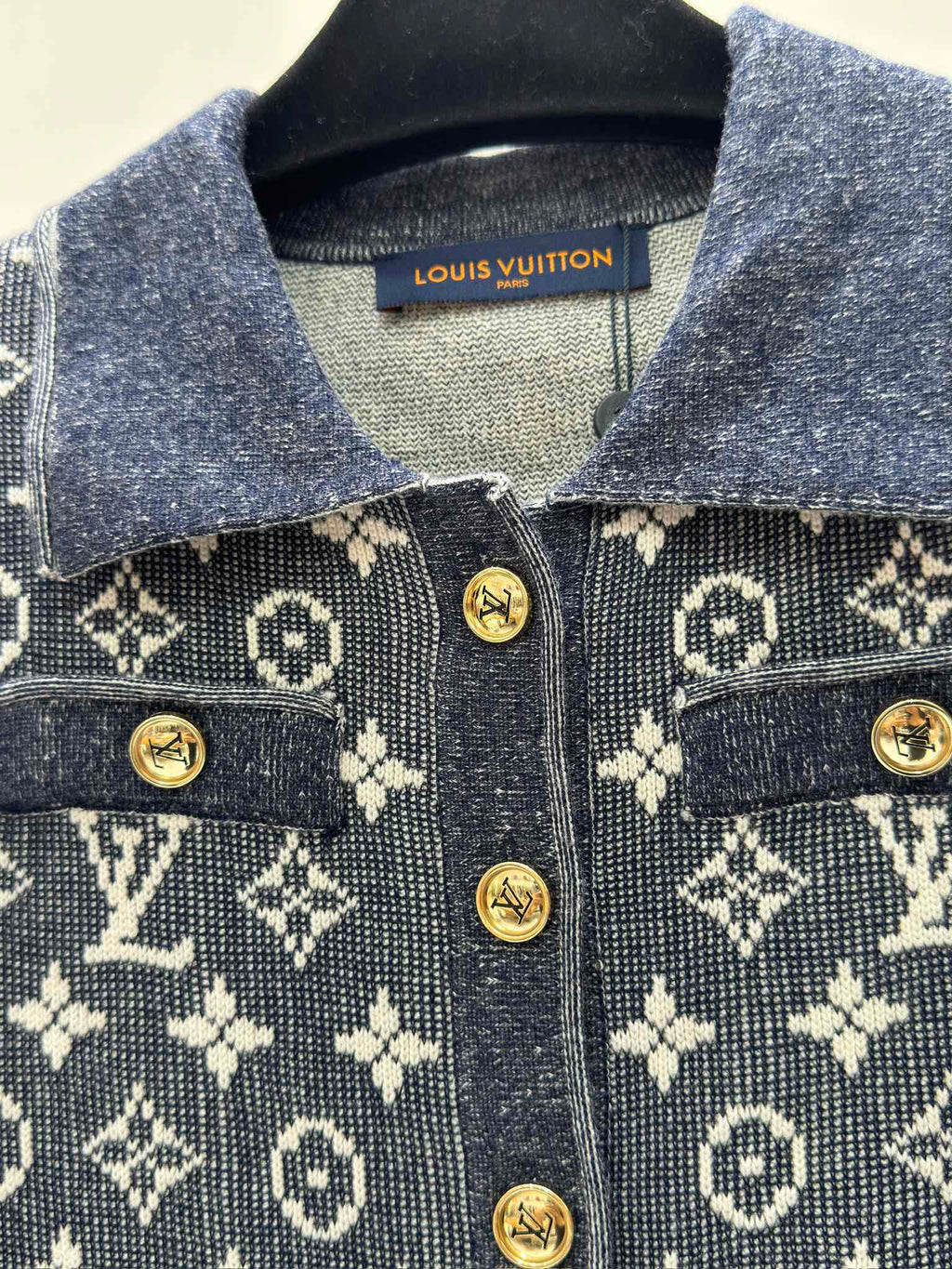 Knit Cardigan with Lapel and Monogram Buttons