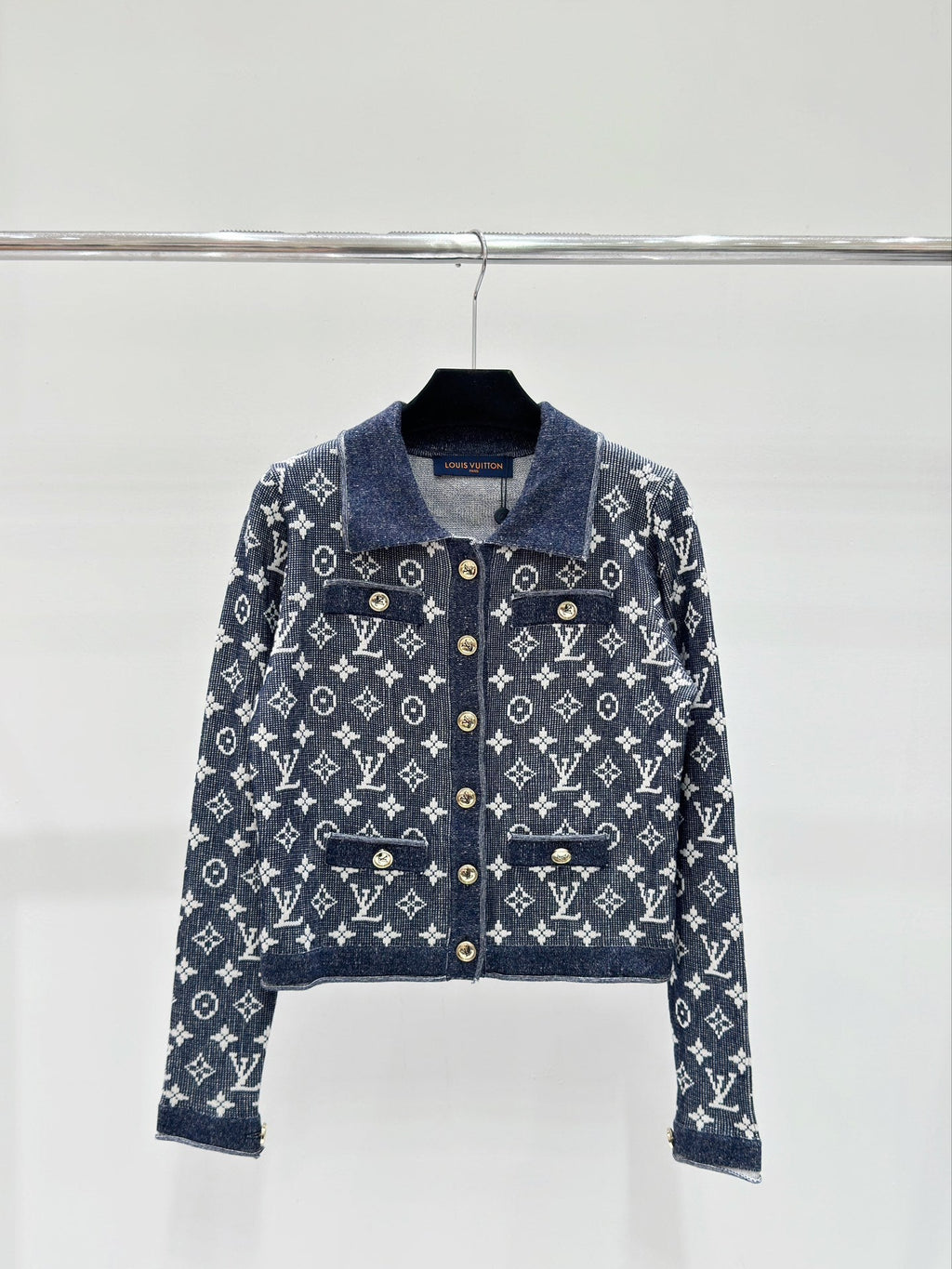 Knit Cardigan with Lapel and Monogram Buttons