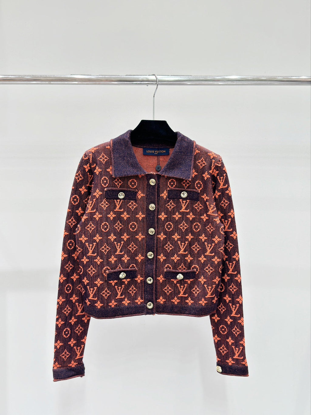 Knit Cardigan with Lapel and Monogram Buttons