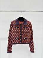 Knit Cardigan with Lapel and Monogram Buttons
