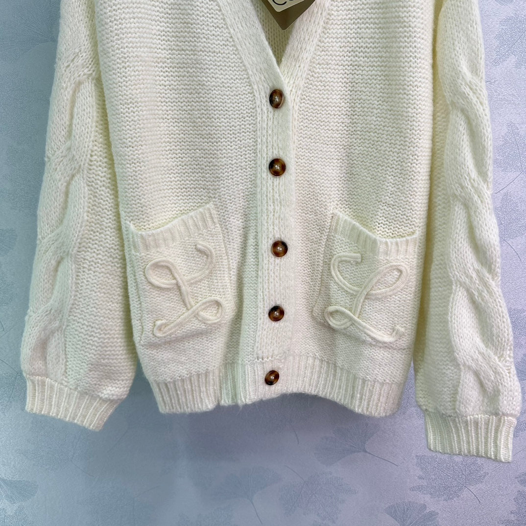 LW Hand-Knit V-Neck Cardigan