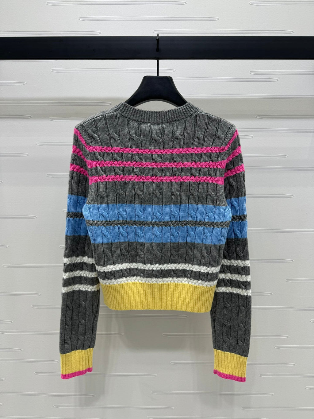 Color Stripe Cable-Knit Sweater