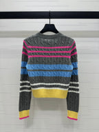 Color Stripe Cable-Knit Sweater