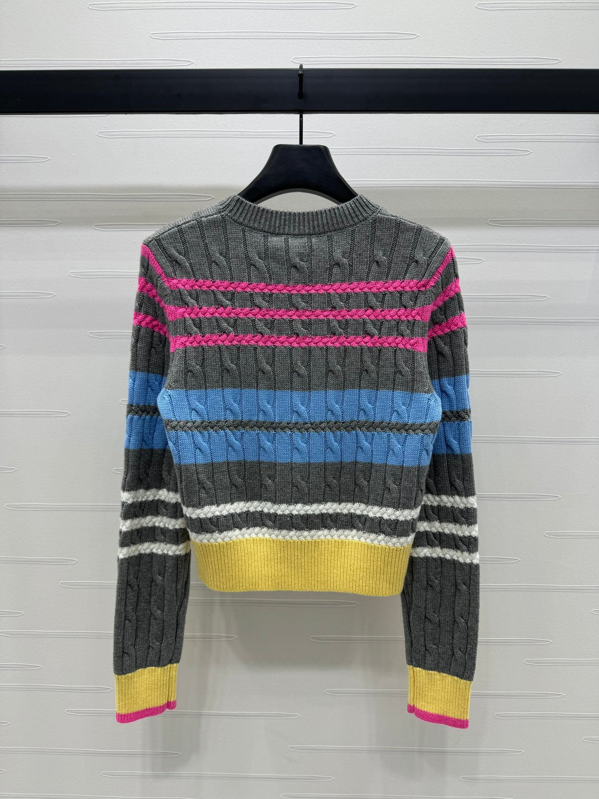 Color Stripe Cable-Knit Sweater