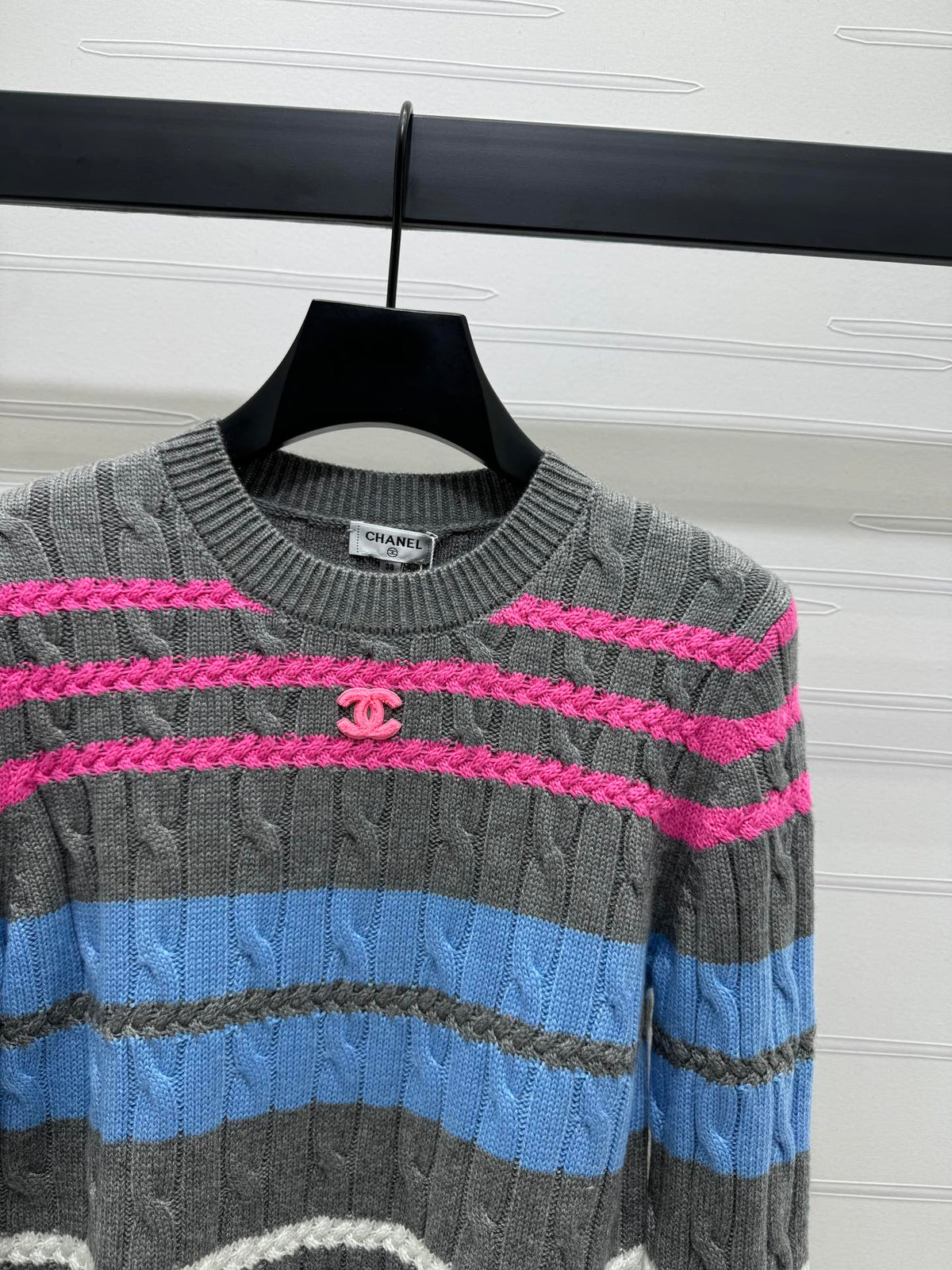 Color Stripe Cable-Knit Sweater