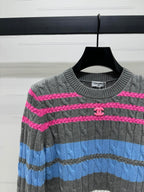 Color Stripe Cable-Knit Sweater