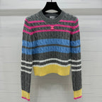 Color Stripe Cable-Knit Sweater