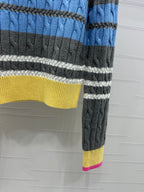 Color Stripe Cable-Knit Sweater