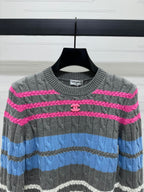 Color Stripe Cable-Knit Sweater