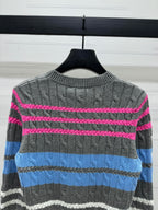 Color Stripe Cable-Knit Sweater