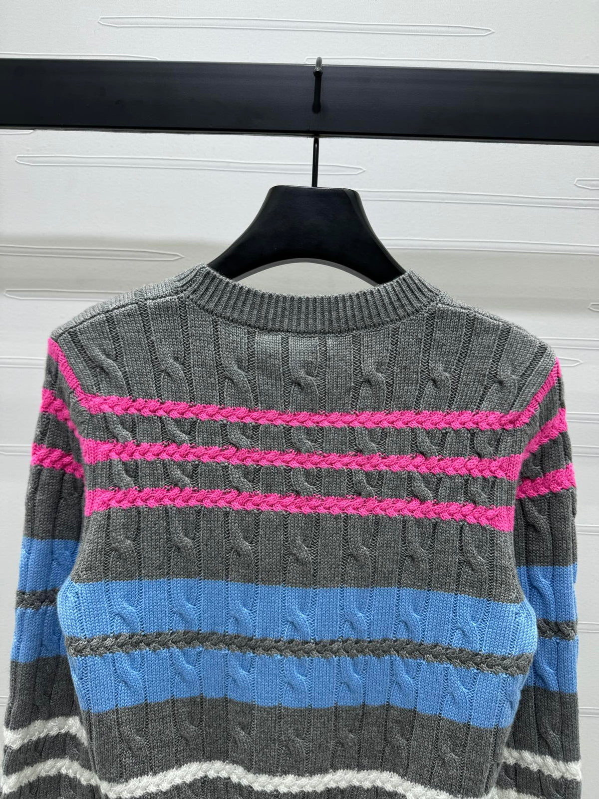 Color Stripe Cable-Knit Sweater