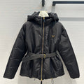 Nylon Hooded Down Jacket with Belt