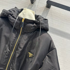 Nylon Hooded Down Jacket with Belt