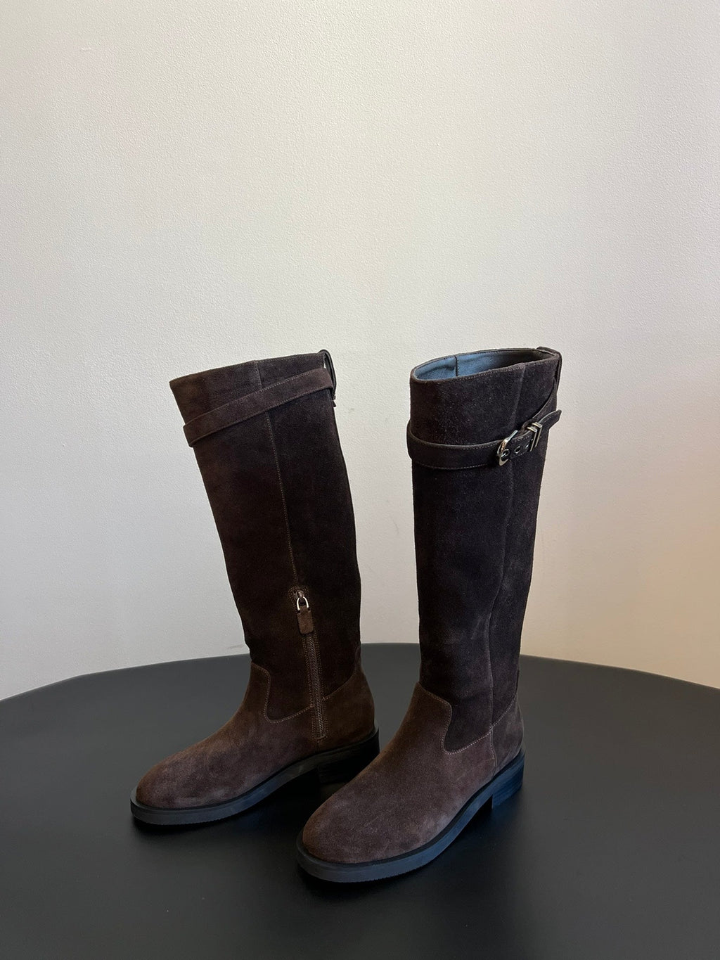 Women’s Long Leather Boots with Buckle