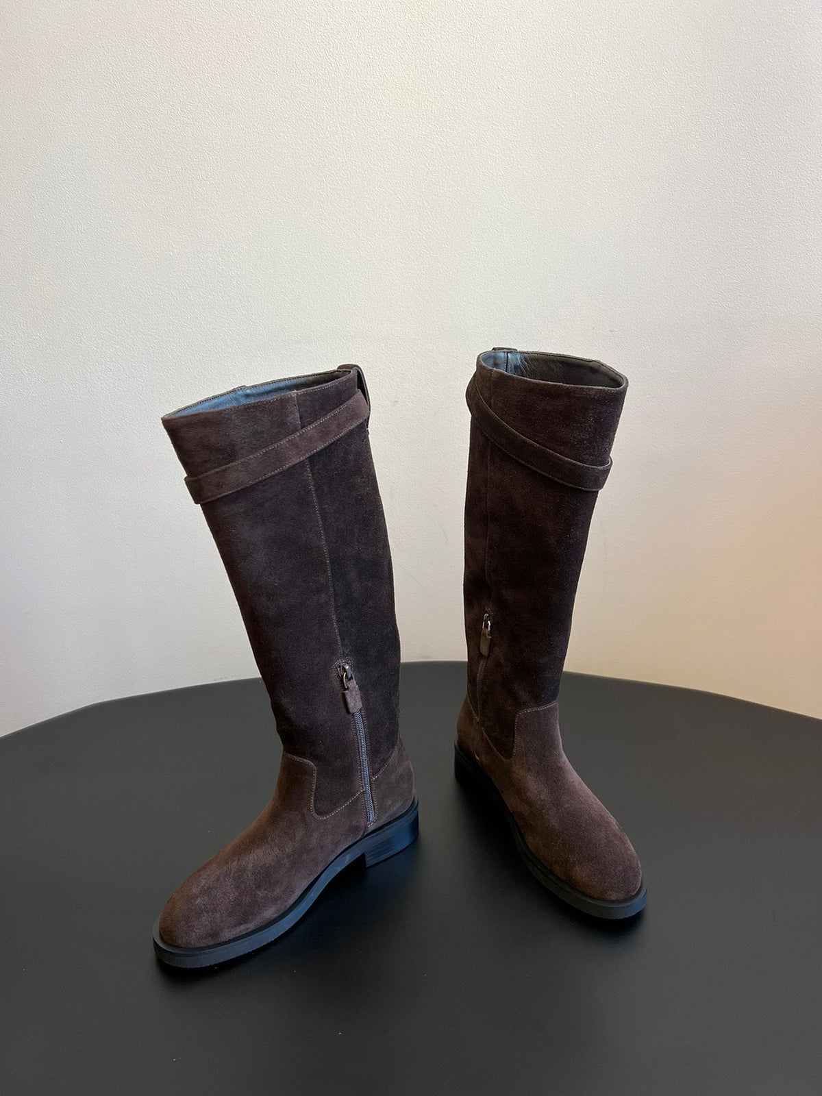 Women’s Long Leather Boots with Buckle