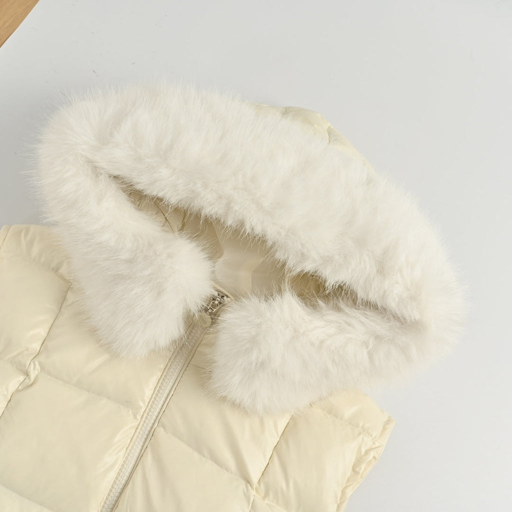 Hooded Down Jacket with Removable Fur Collar