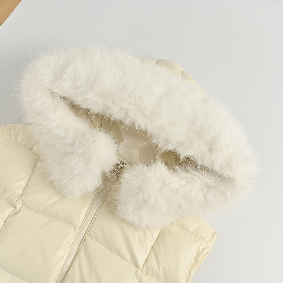 Hooded Down Jacket with Removable Fur Collar
