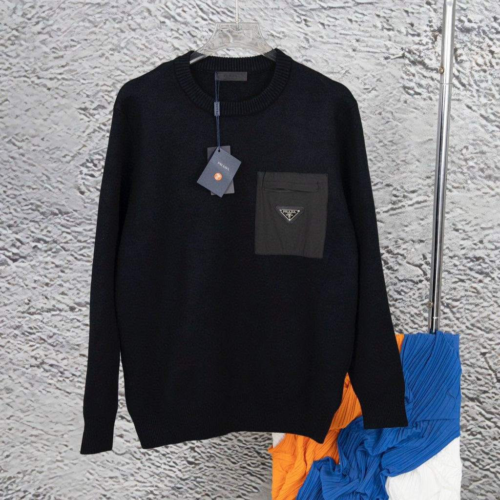 Black Knit Sweater with Pocket Detail