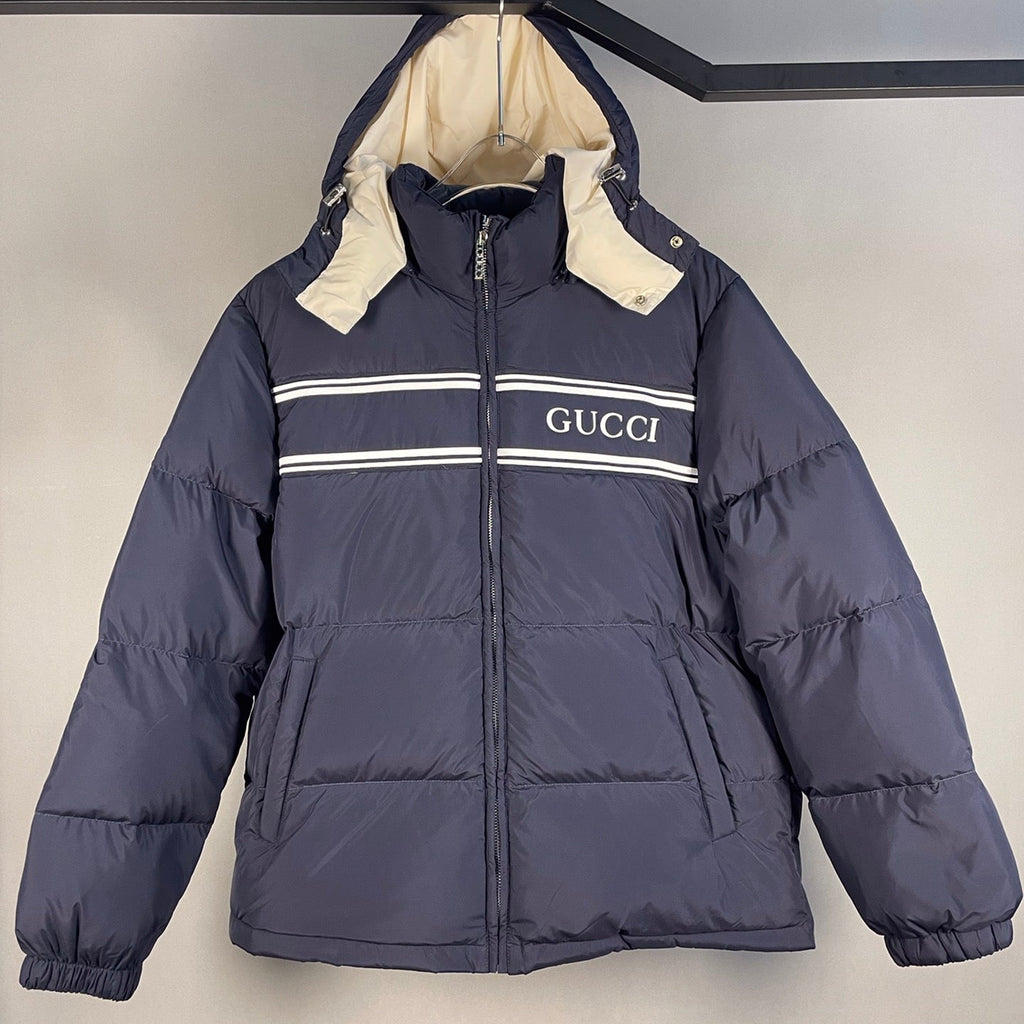 Navy Blue Hooded Goose Down Jacket