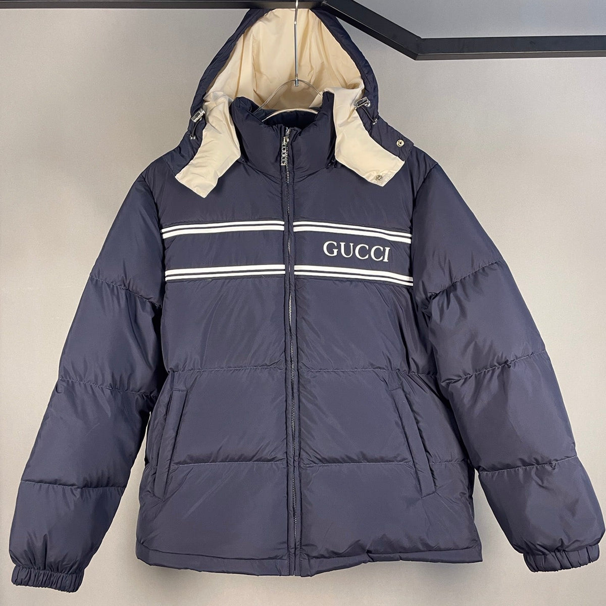 Navy Blue Hooded Goose Down Jacket