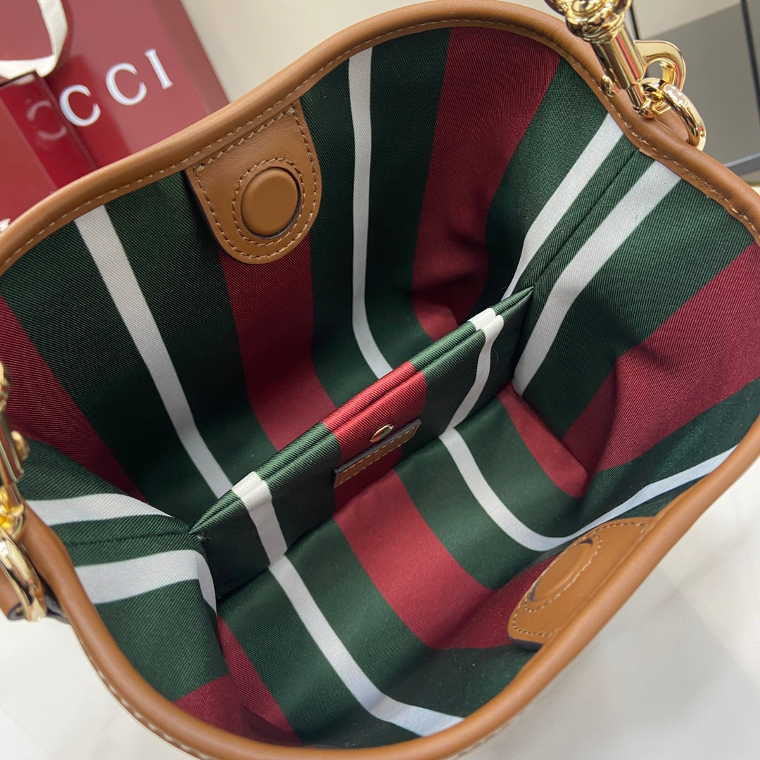 Emblem Mini Bucket Bag Brown Leather