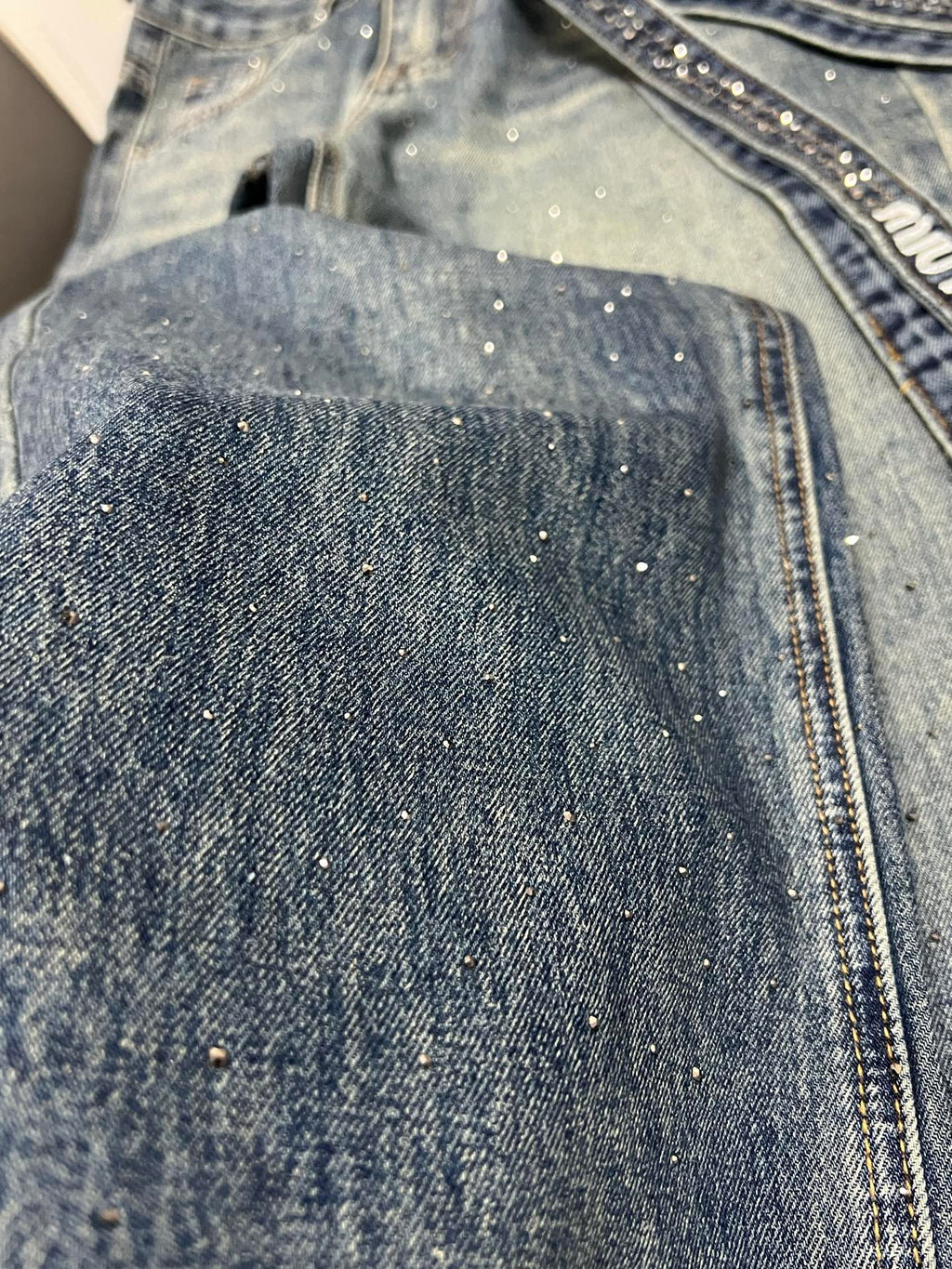 Embellished Denim Jeans Crystal Belt