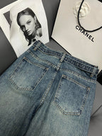 Embellished Denim Jeans Crystal Belt