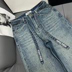 Embellished Denim Jeans Crystal Belt