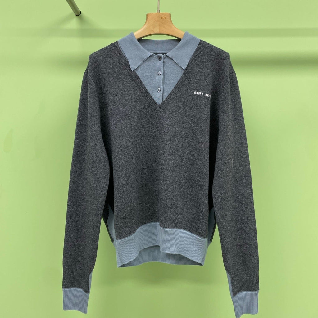 Two-Piece Effect Wool Knit Sweater