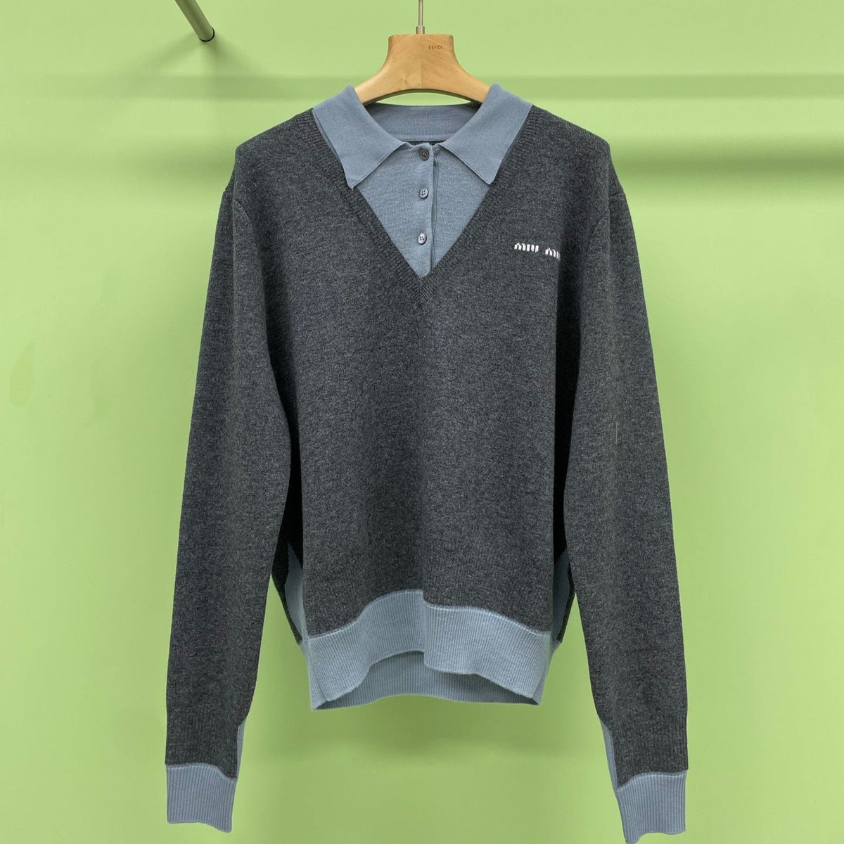 Two-Piece Effect Wool Knit Sweater
