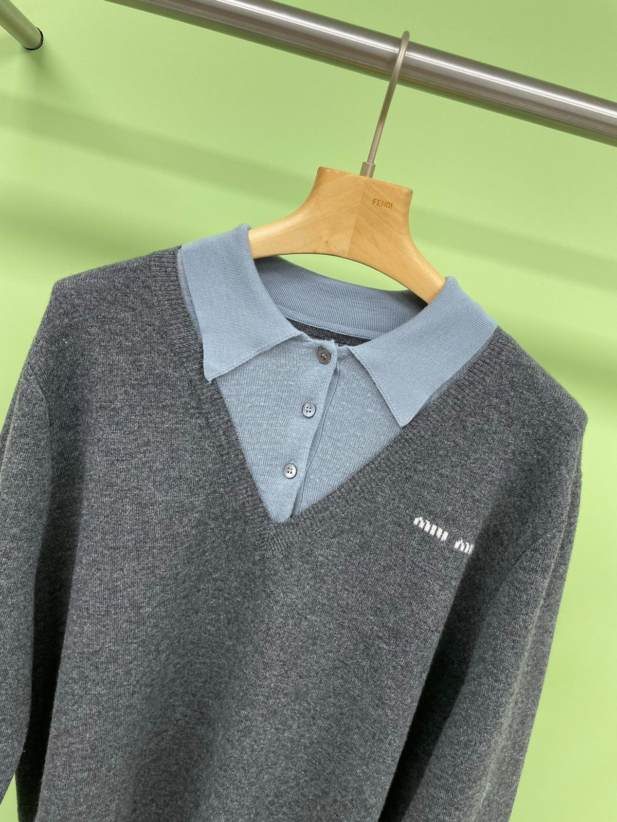 Two-Piece Effect Wool Knit Sweater
