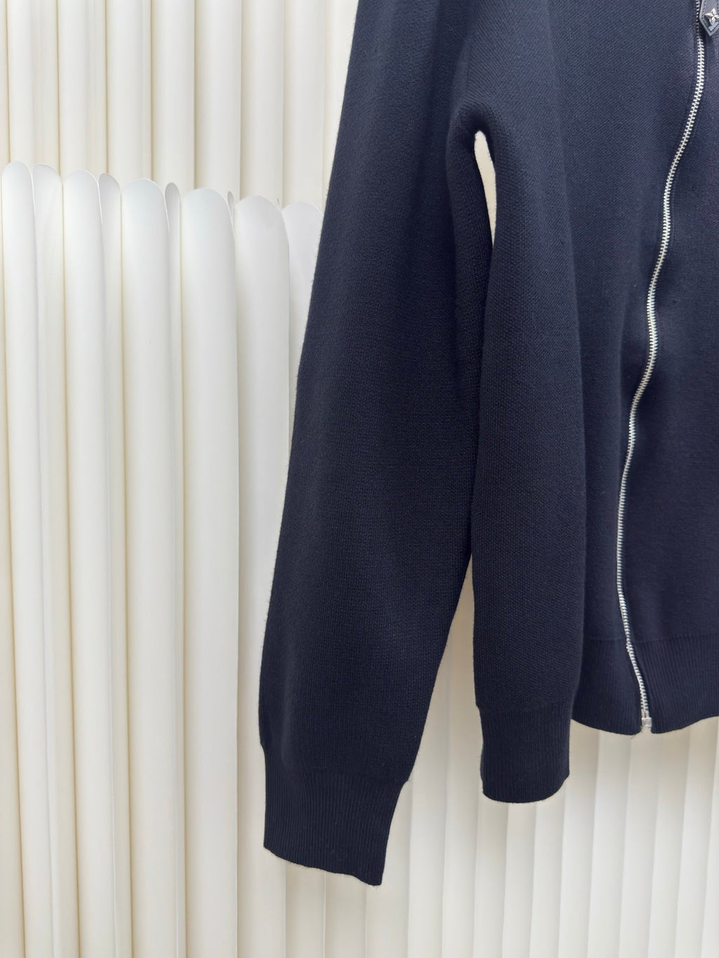 Wool Knit Cardigan with Leather