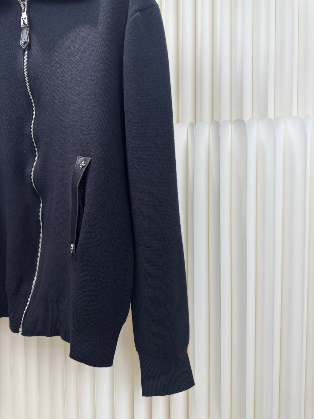 Wool Knit Cardigan with Leather