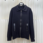 Wool Knit Cardigan with Leather