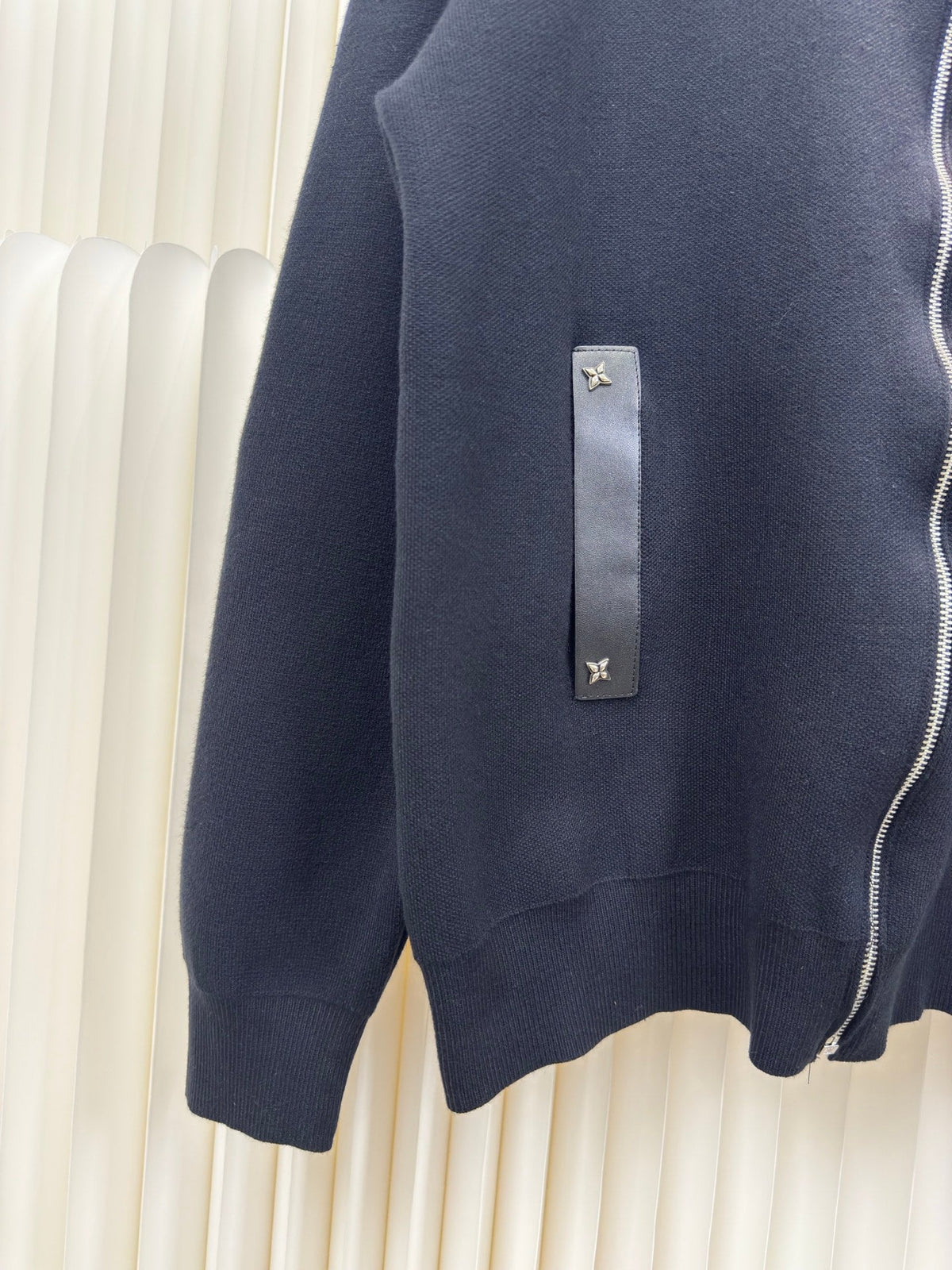 Wool Knit Cardigan with Leather