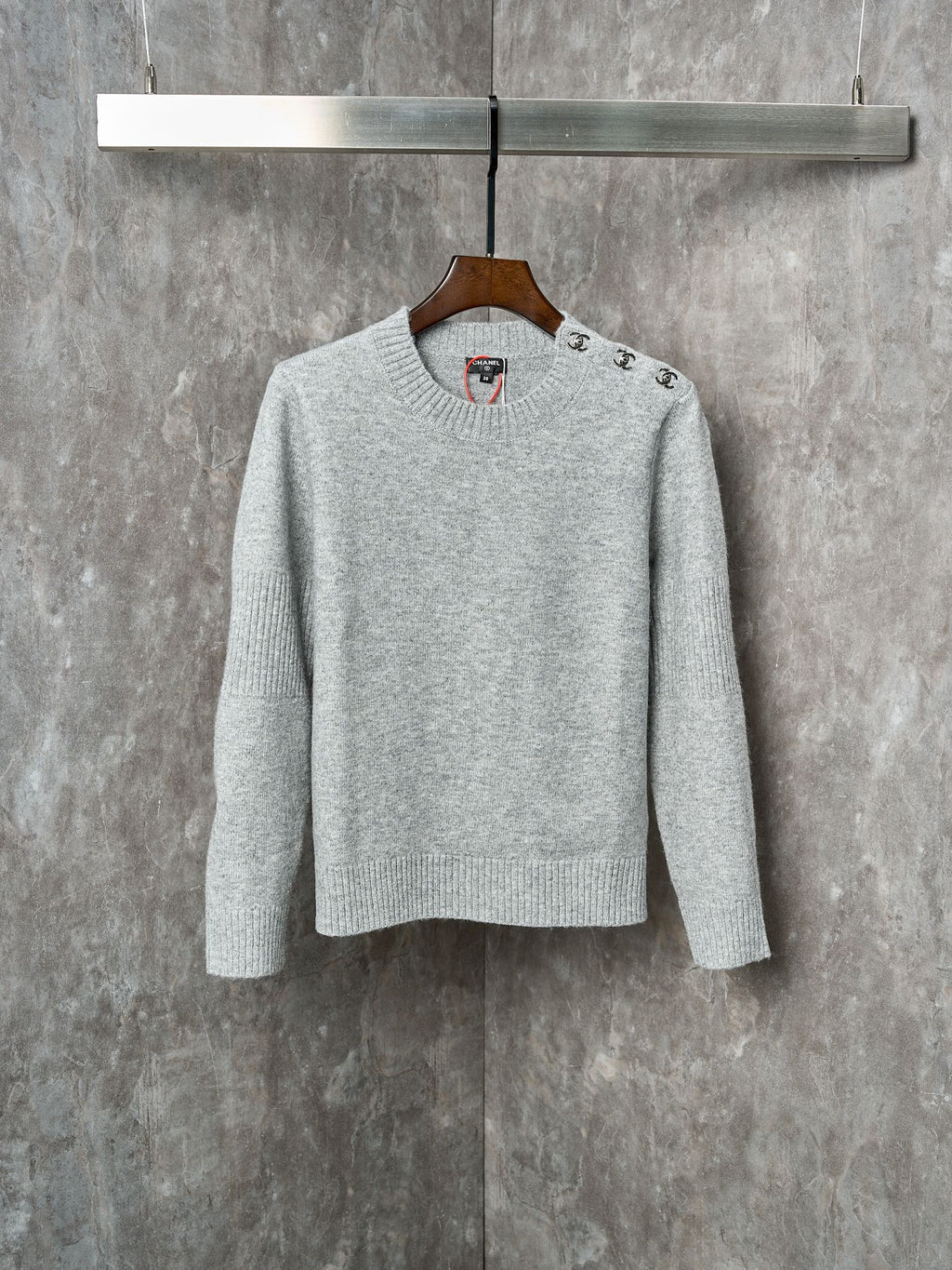 Long-Sleeve Knit Sweater with Button Detail