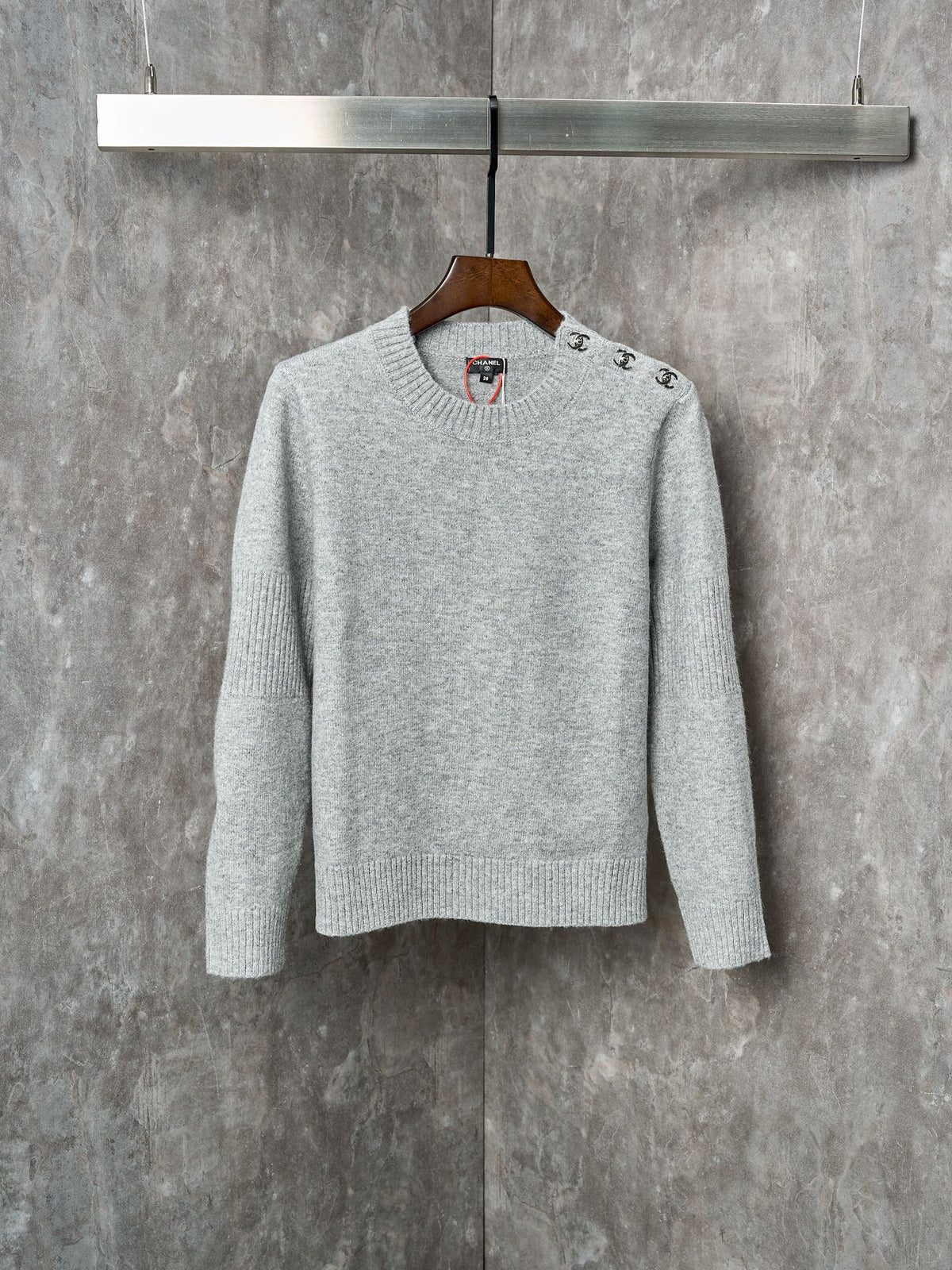 Long-Sleeve Knit Sweater with Button Detail